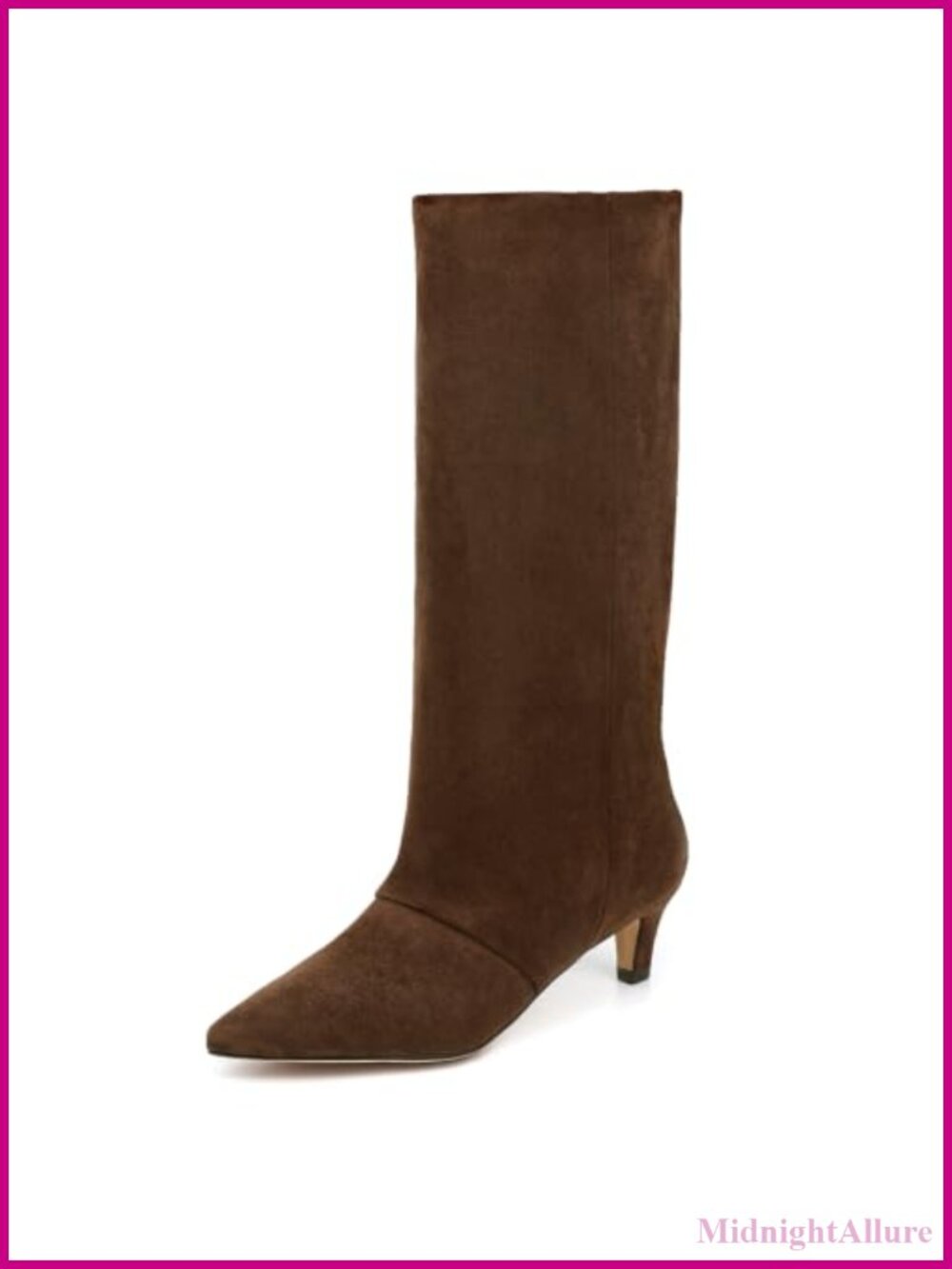 Women's Knee-High Faux Suede Boots Pointed Toe Kitten Heel Slip-On Winter Dress